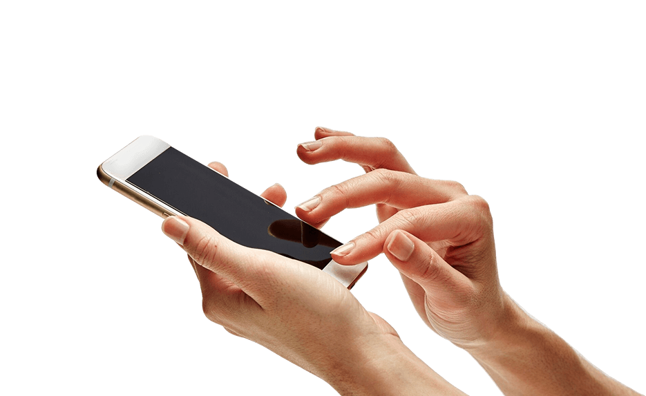 Hands using smartphone touchscreen on white background
