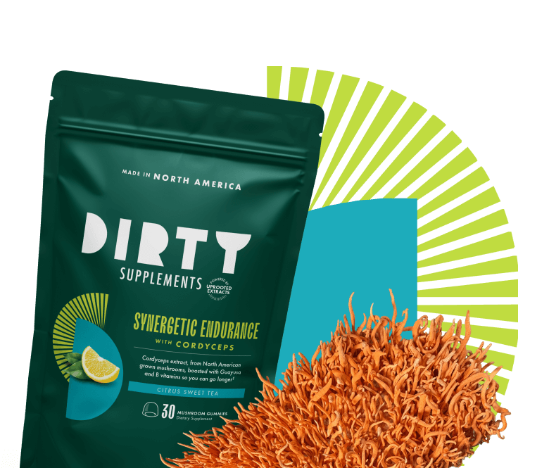 Dirty Supplements synergetic endurance mushroom gummies citrus sweet tea flavor
