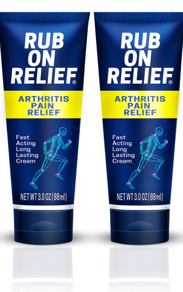 Two tubes of Rub On Relief Arthritis Pain Relief fast acting long lasting cream, net wt 3.0 oz (88ml) each